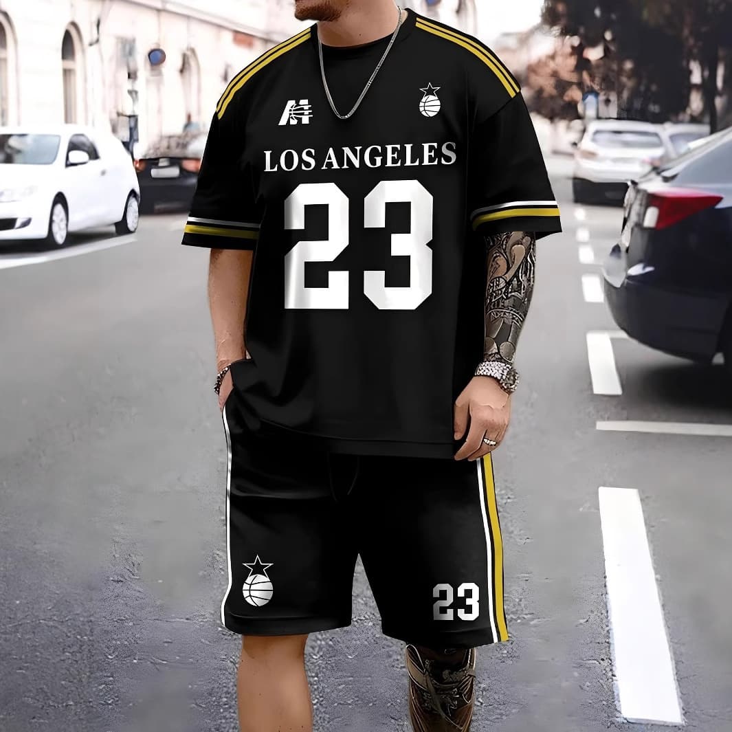 2025 Cross-Border Hot Selling Set Fashion Short Sleeve T-Shirt Pants Loose Men's 3D Digital Print Jogging Two-Piece Set