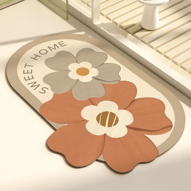 New Hot-Selling Diatomaceous Earth Non-Slip Bathroom Floor Mat Double Flower Water-Absorbent Quick-Dry Easy-Clean Foot Mat Stain-Resistant Wear-Resistant Carpet