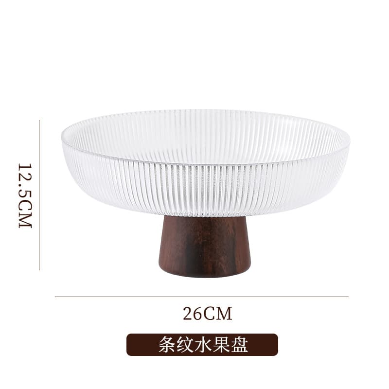 Luxury Nordic Style Glass Fruit Tray, High-End Living Room Coffee Table Candy Box, Transparent Ashtray, Solid Wood Tall Fruit Tray Wholesale