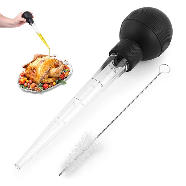 Rubber and Plastic Turkey Pump for Home Kitchen Seasoning Roast Chicken Pump Sauce Oil Injector Drip Oil Tube with Cleaning Brush