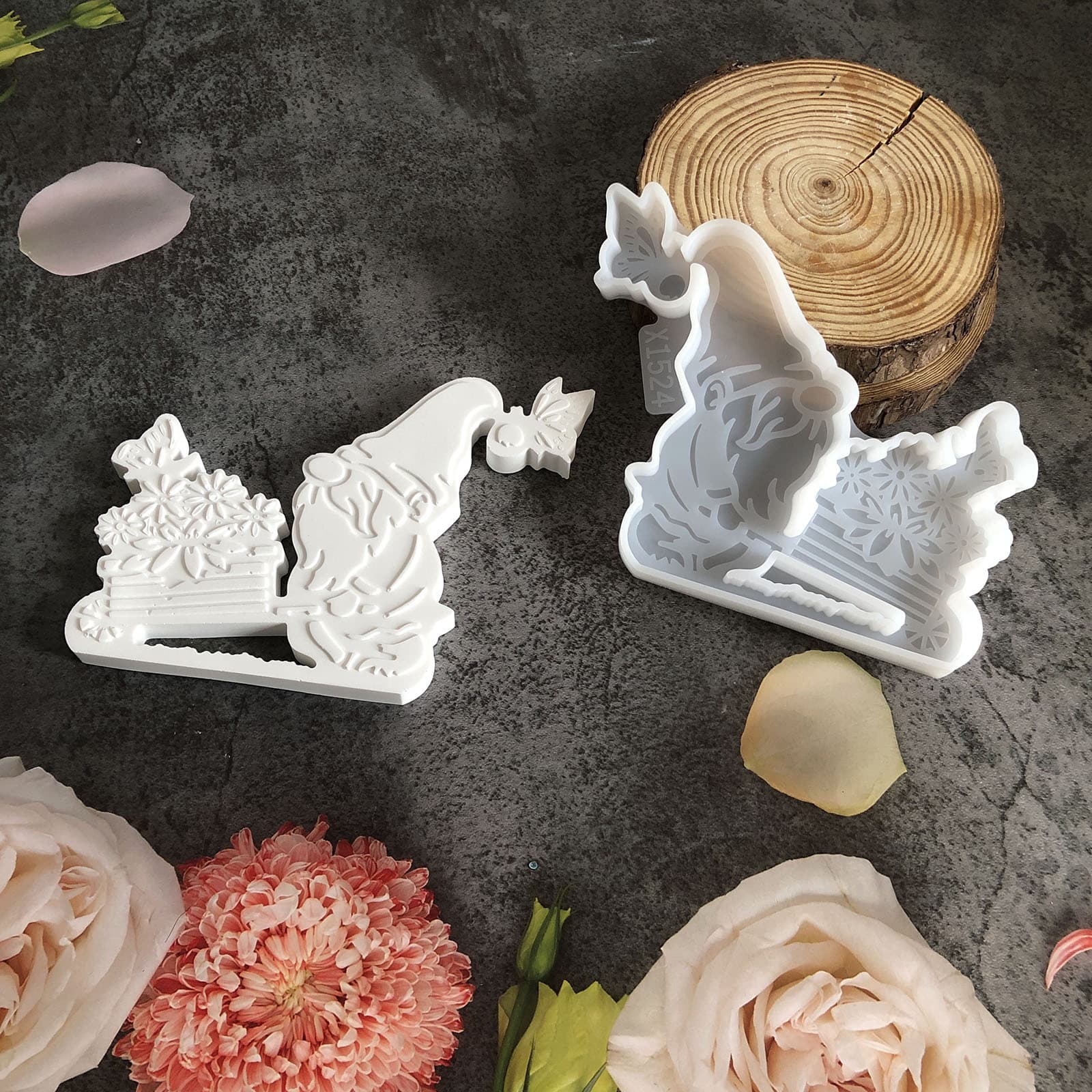 X1524 Cart Dwarf Decorative Cement Plaster Mold DIY Silicone Mold