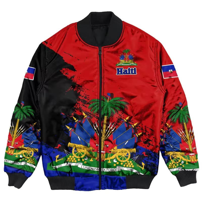 New 3D Printed Haiti Pilot Jacket Flag Retro Unisex Long Sleeve Streetwear Oversized Flight Jacket