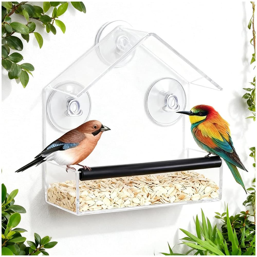 Cross-border popular acrylic bird cage, punch-free suction cup bird feeder, transparent wall-mounted feeder, pet supplies