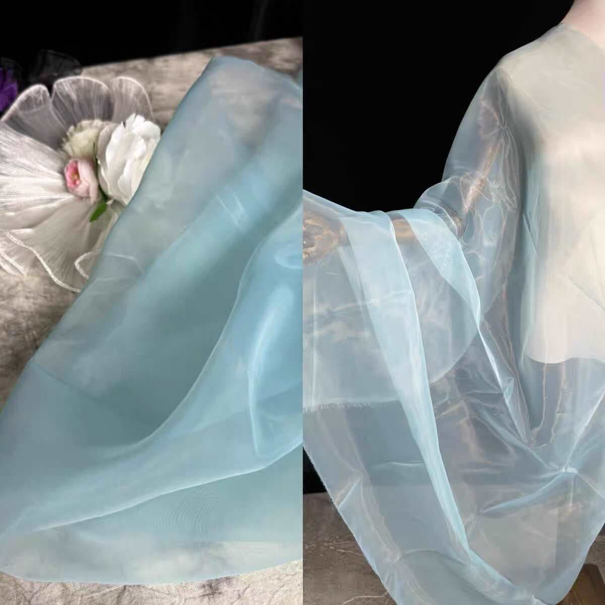 Water-gloss gauze skirt water wave light blue light transparent crypto organza see-through fabric tutu skirt wedding dress children's clothing