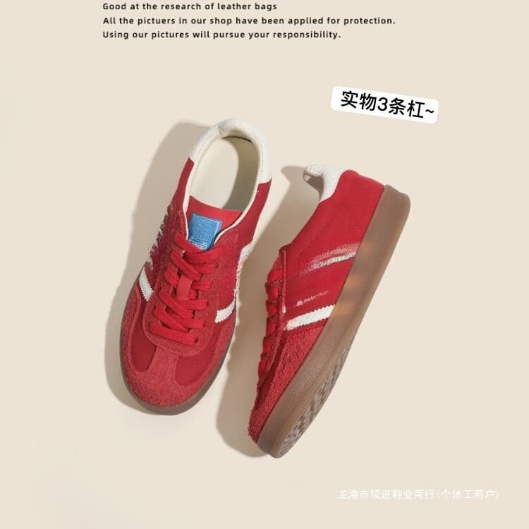 Genuine Leather Retro Red German Training Shoes Women's 2025 New Bestseller Height-Increasing Casual Sneakers Sports Thick-Soled Forrest Gump Shoes
