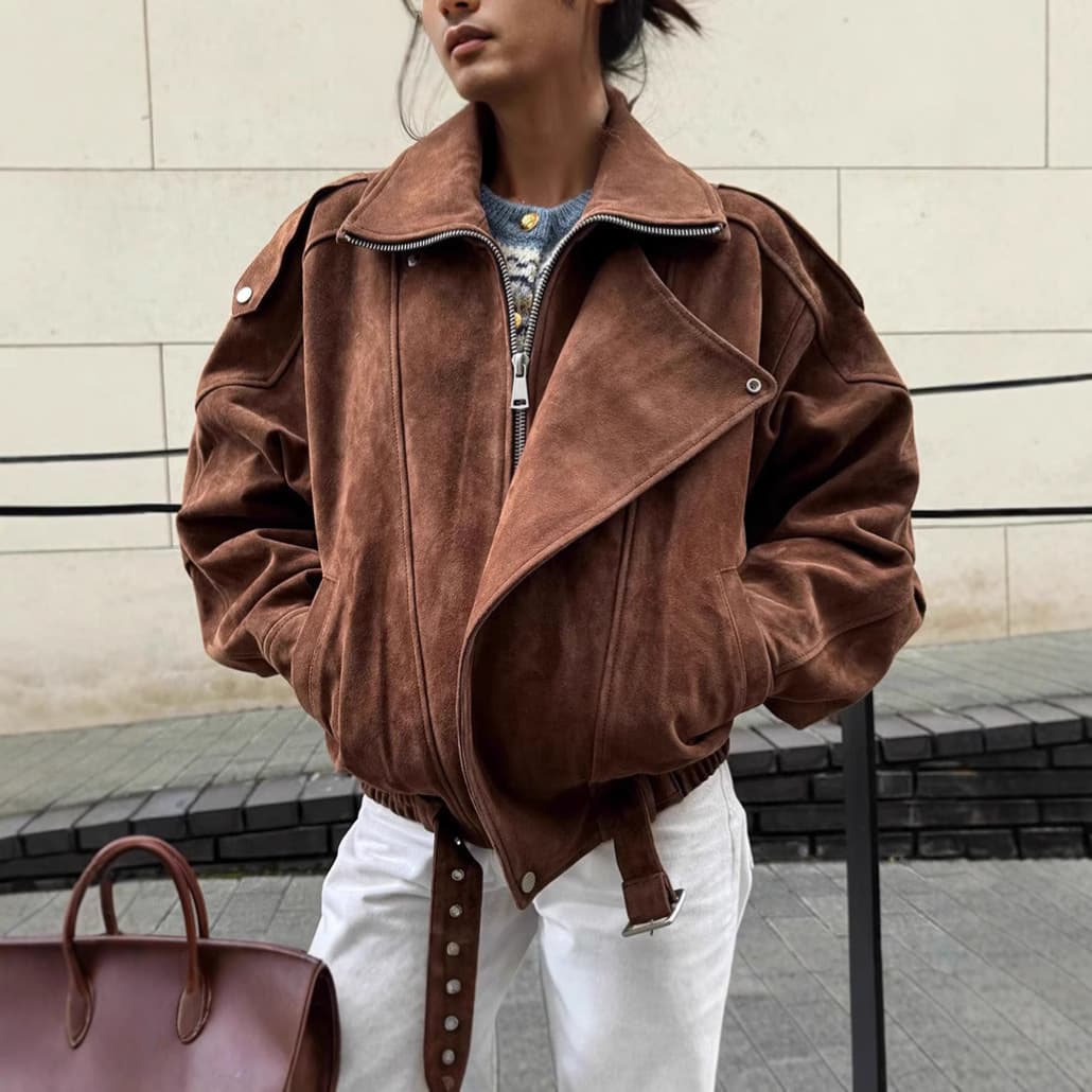 European and American cross-border spring and autumn women's retro Maillard style jacket fashion casual brown short loose jacket for women