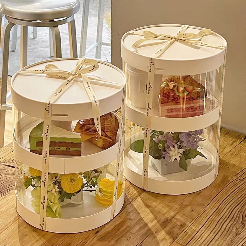 Valentine's Day Premium French Double-Layer Transparent Cupcake Box Round Cupcake Box Mousse Dessert Packaging Box