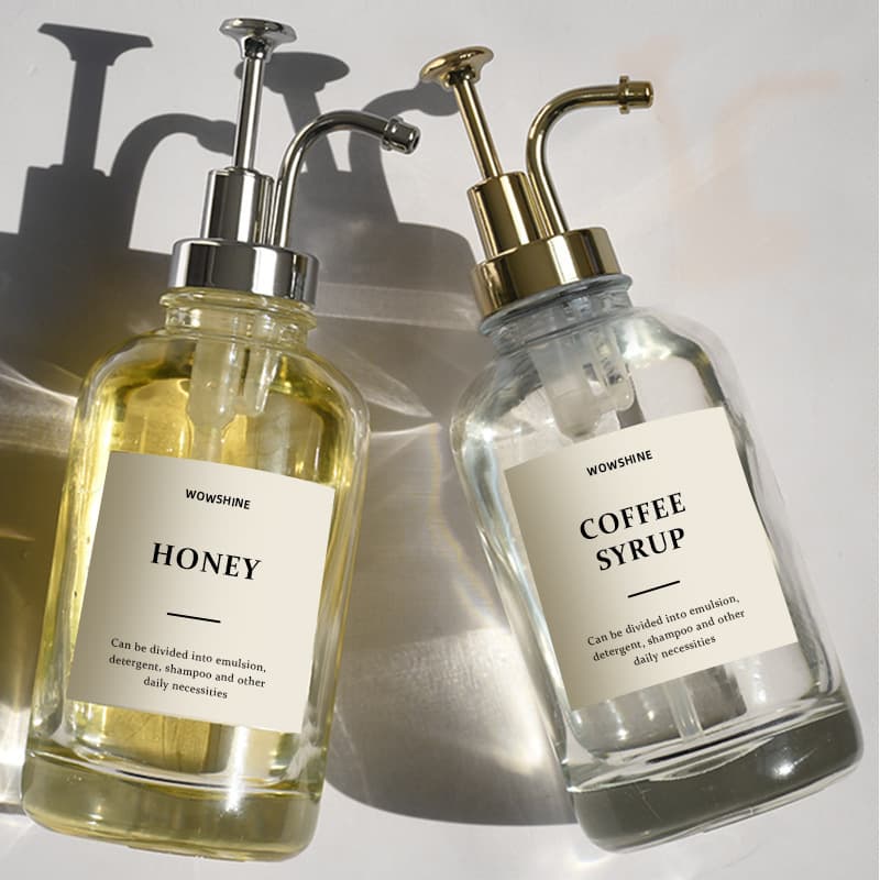 Press Bottle Glass Fructose Glass Material Syrup Bottle Quantitative Press Head Hand Press Commercial Use