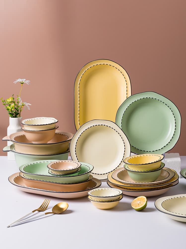 Japanese Home Ceramic Tableware Underglaze Bowl and Plate Set, Rice Bowl from Mulanxi, High-Aesthetic Viral Bowl and Dish Collection