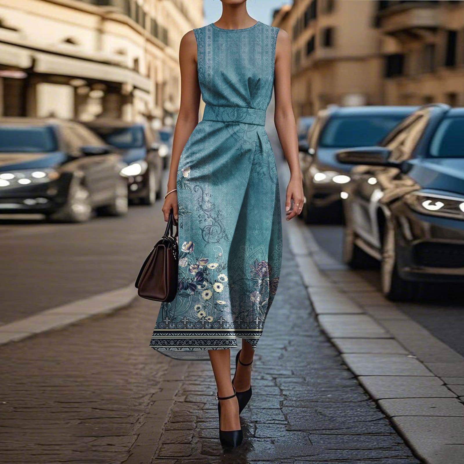 Cross-border Independent Station Amazon Floral Ocean Eternal Elegance Dress E483 Women's Sleeveless Dress