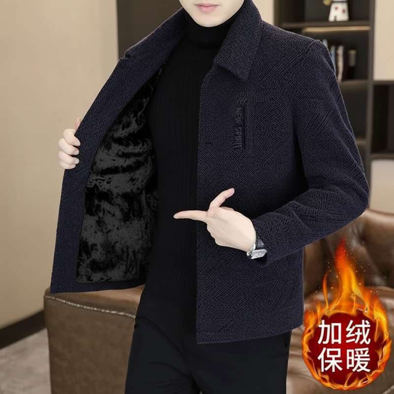 Fleece-Lined Thickened Men's Wool Coat 2026 Autumn Men's Jacket Middle-Aged Business Casual Stand Collar Father Jacket