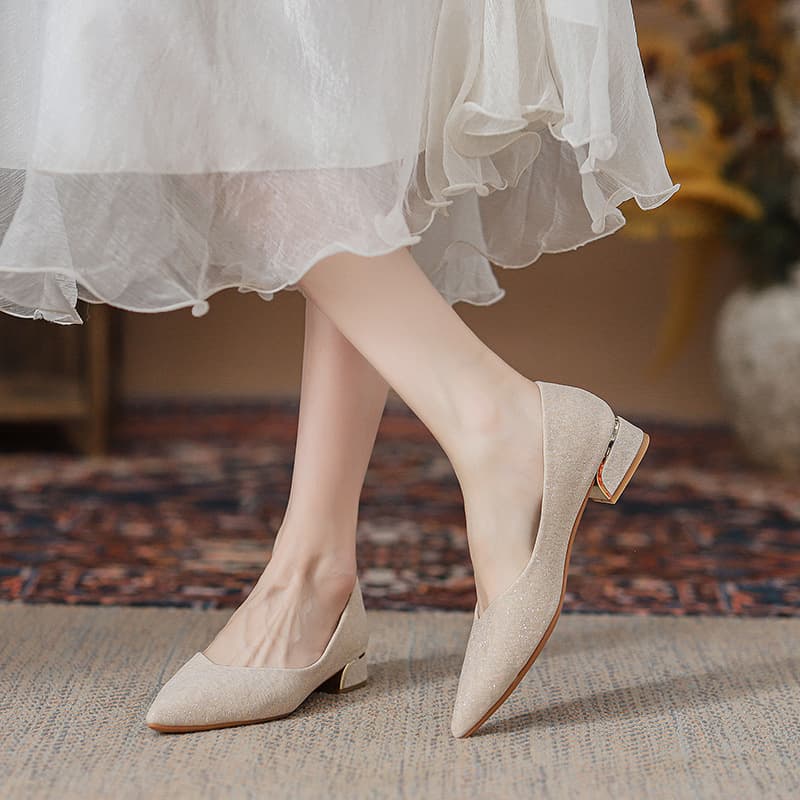 327 In Stock Flat Ballet Shoes for Women Summer New Fairy Bridesmaid Shoes Boat Shoes Pointed Toe Low Heel Wedding Shoes