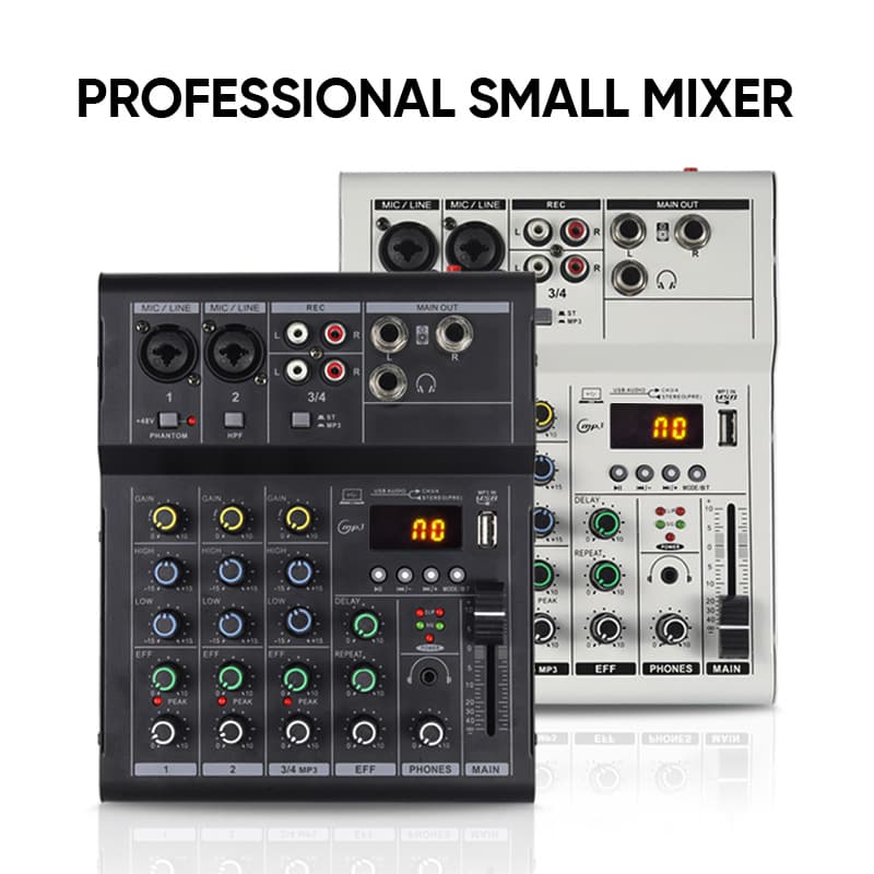 Cross-border 4-channel and 6-channel professional mini Bluetooth mixer with reverb effect microphone for karaoke, stage performances, and conferences.