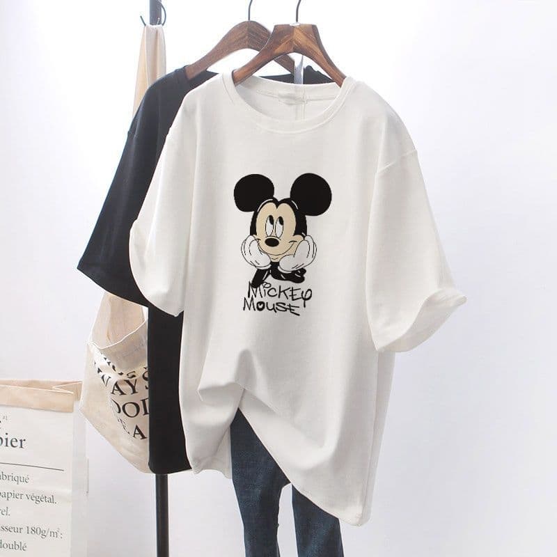 Maternity Summer T-Shirt Short Sleeve Pure Cotton Korean Loose Fashion Mickey Print Maternity Top Mid-Length Summer