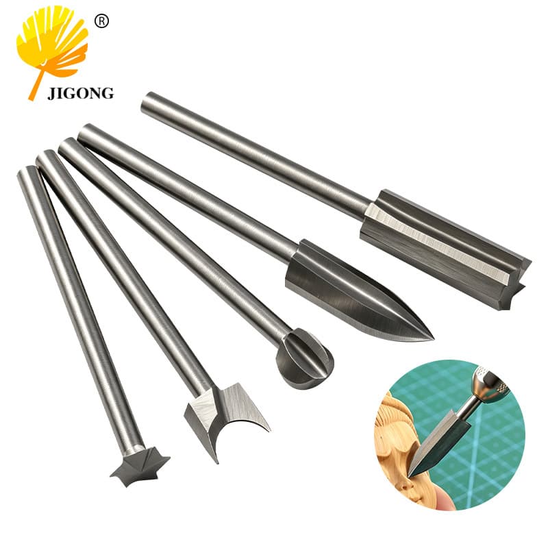 Woodworking electric carving knife high-speed steel 5-piece set electric grinding machine root carving and core carving milling cutter