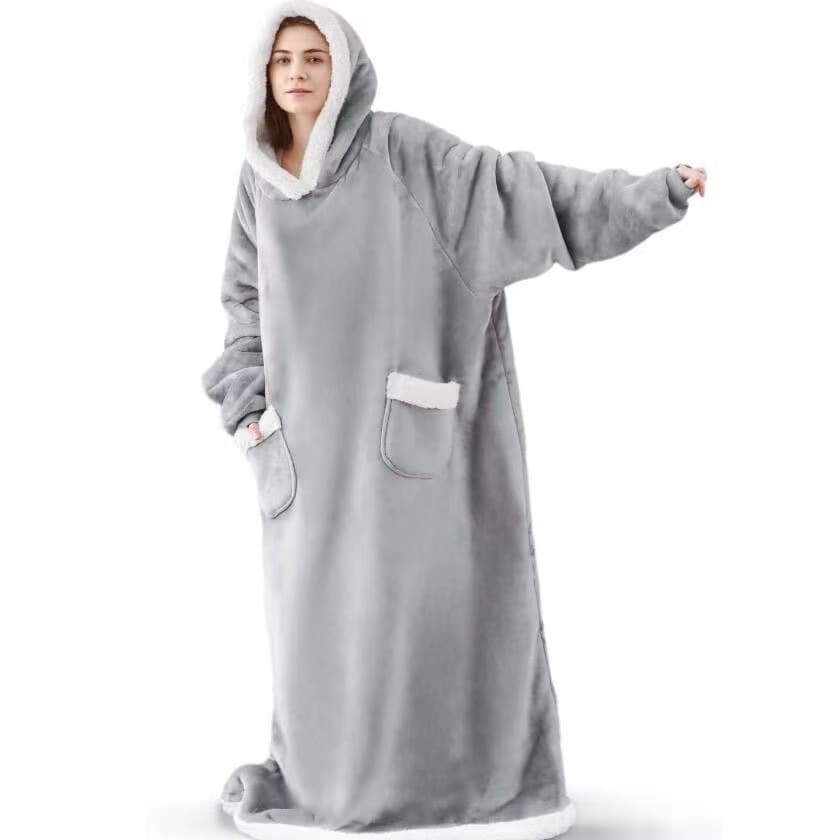 Extra Long Lazy Pullover Fleece Jacket Couple Homewear Hooded Outdoor Cold-proof Warm TV Blanket Sleep Cross-border Pajamas