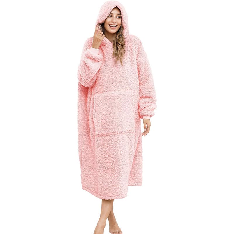 Ready Stock Wholesale Sherpa Hoodie Lazy Blanket European and American Style Large Size Warm Plush Sofa Blanket TV Blanket
