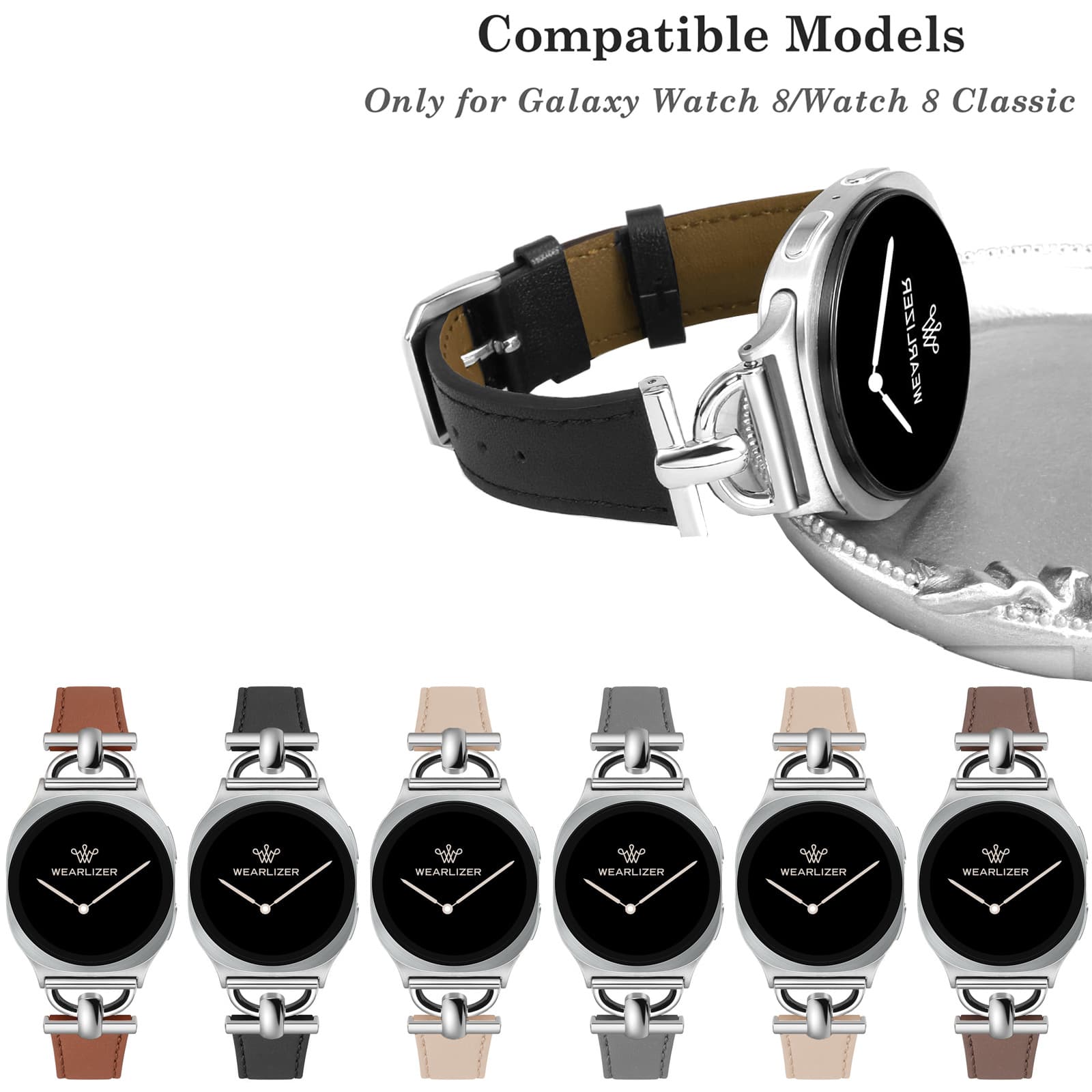 Compatible with Samsung Galaxy Watch 8/9 Genuine Leather D-Shape Accessories Slim Waist Women's Watch Band