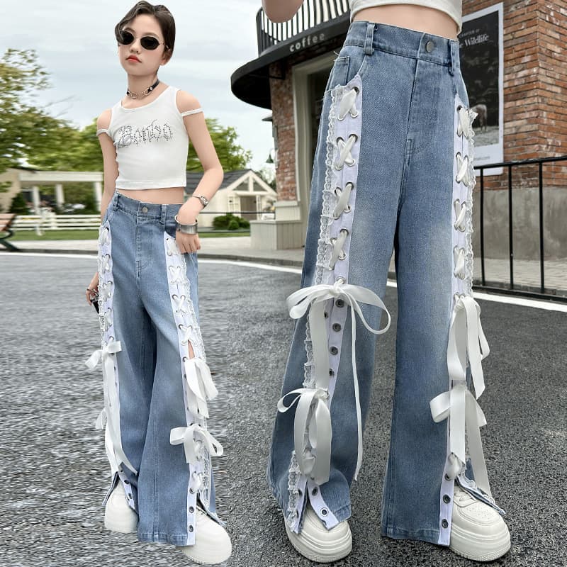 American Hot Girl Heavy Industry Pants Summer 2026 Summer New Lace Splicing Trousers Girls Jeans Street Dance Hip Hop