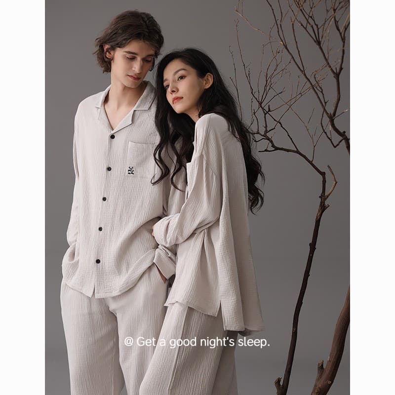 【Class A Double-Layer Gauze】Autumn Couple Pajamas Cotton Gauze Loose Wabi-Sabi Style Cotton Homewear Men and Women Set