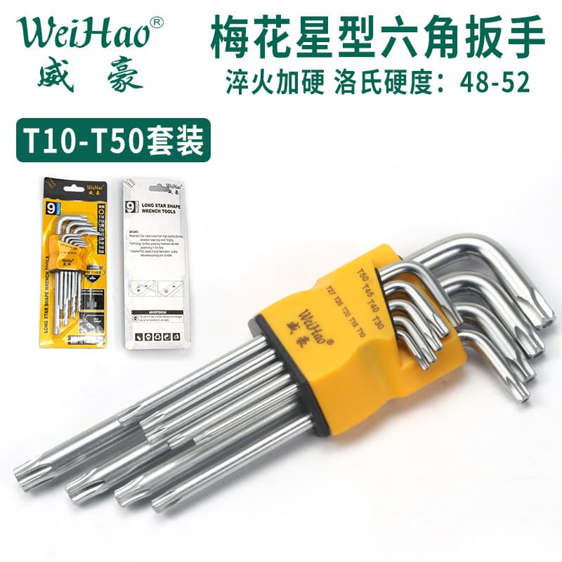 Weihao Brand Chrome Matte Finish Torx Wrench Set, Disc Brake Torx 10-T50 Anti-Theft Center Hole Professional Grade