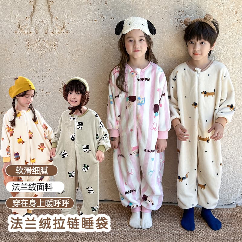 25 Winter Children's Flannel Warm Sleep Bag Big Kids Thickened Belly-Protecting Pajamas Romper Homewear Sleepwear