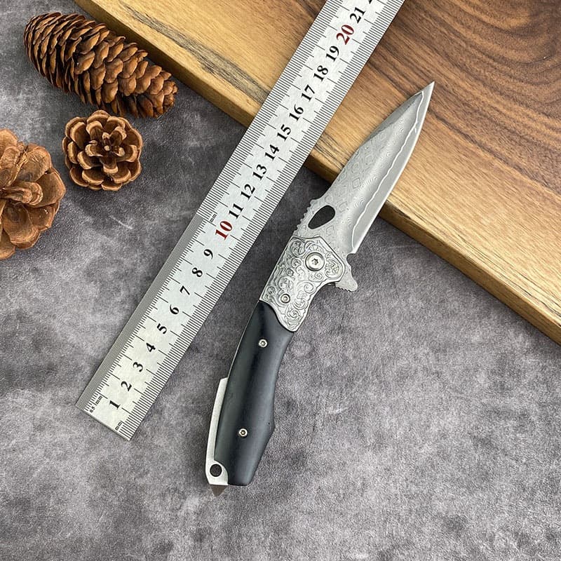 Cross-border hot-selling Damascus steel folding knife, sharp and high hardness camping survival knife, fruit knife, camping portable knife