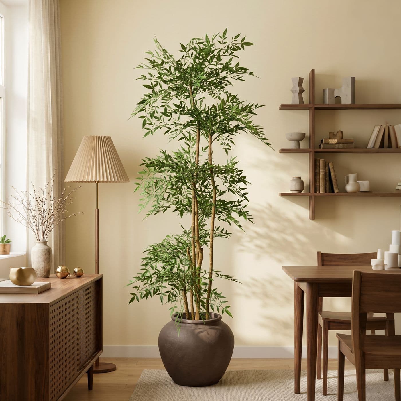Artificial Nandina Tree Fake Plant Pot for Indoor Home Shop Wabi-Sabi Floor Decoration