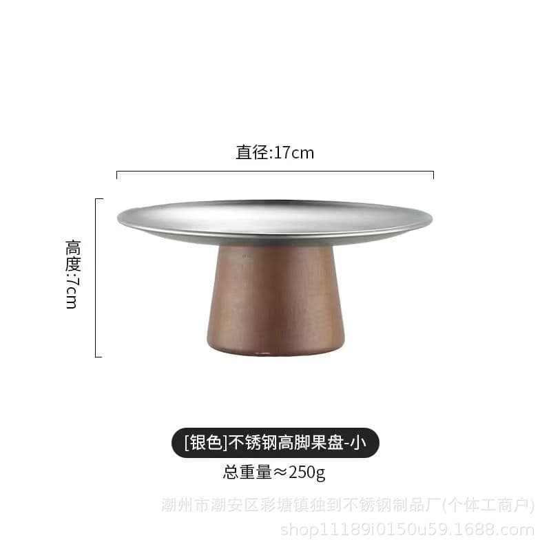 Cross-border Snack Stand Candy Plate Dessert Plate Acacia Stainless Steel High-Leg Fruit Tray Living Room Coffee Table Home Use Cake Plate