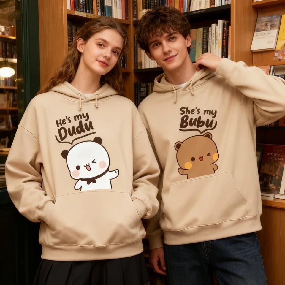 Bubu Dudu Bear Couple Hoodies Matching His and Hers Outfit C