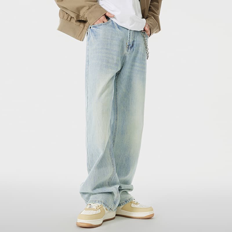 Youth American High-Street Vintage Washed Loose Straight-Leg Jeans for Men, Trendy Brand Versatile Embroidered Flared Simple Long Pants