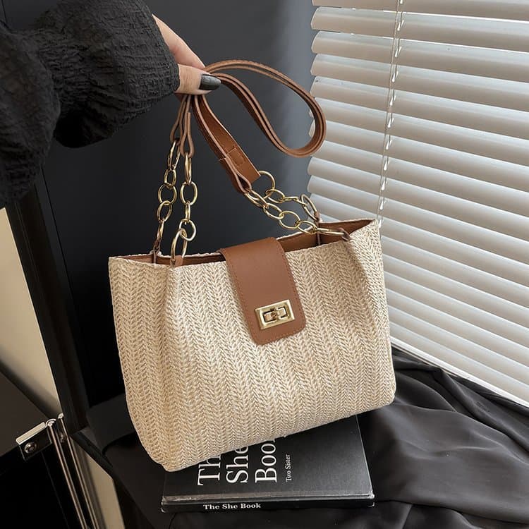 Cross-border woven bag women's 2025 new shoulder bag large capacity tote bag beach vacation handbag women's bag