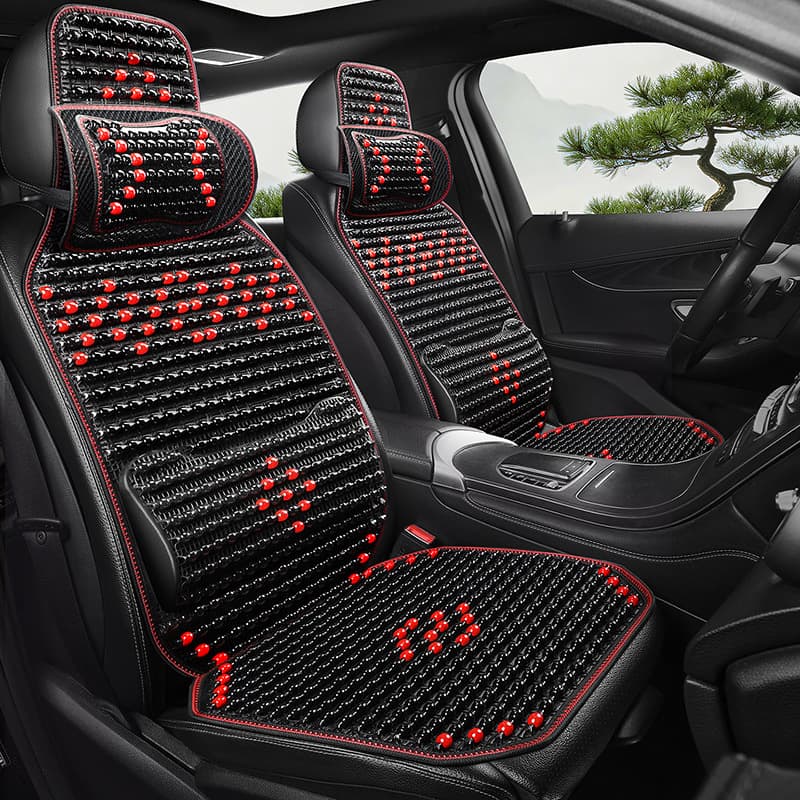 Summer car seat cushions with wooden beads, breathable massage and cooling, universal design with lumbar support and headrest, limited-time wholesale special offer.