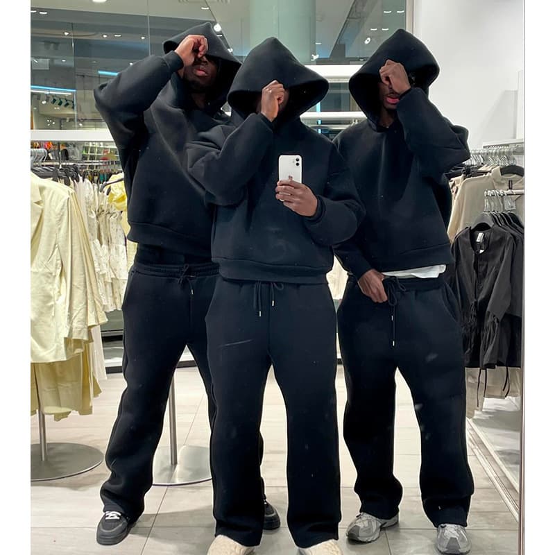 2024 European and American cross-border casual simple couple fashion hoodies sweatshirts solid color loose sweatshirts and sweatpants wholesale