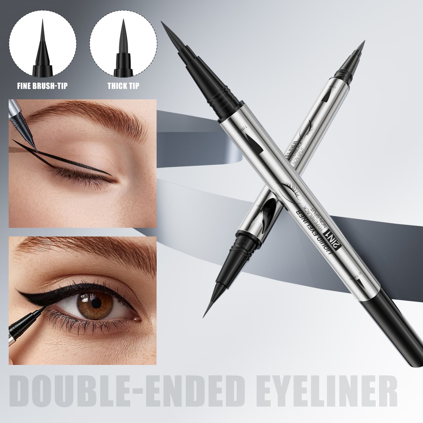 HelloKiss Cross-border TK Ultra-fine Cool Black Double-ended Eyeliner Waterproof and Oil-resistant Easy-to-apply Silver Tube Black Eyeliner Pencil