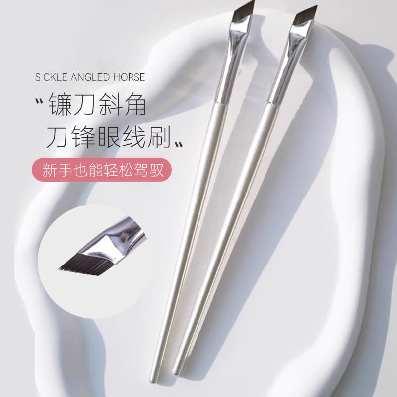 Silver Blade Eyeliner Brush Sickle Wooden Handle Eyebrow Brush Lower Lash Angled Shadow Contour Brush Eye Detail Makeup Brush