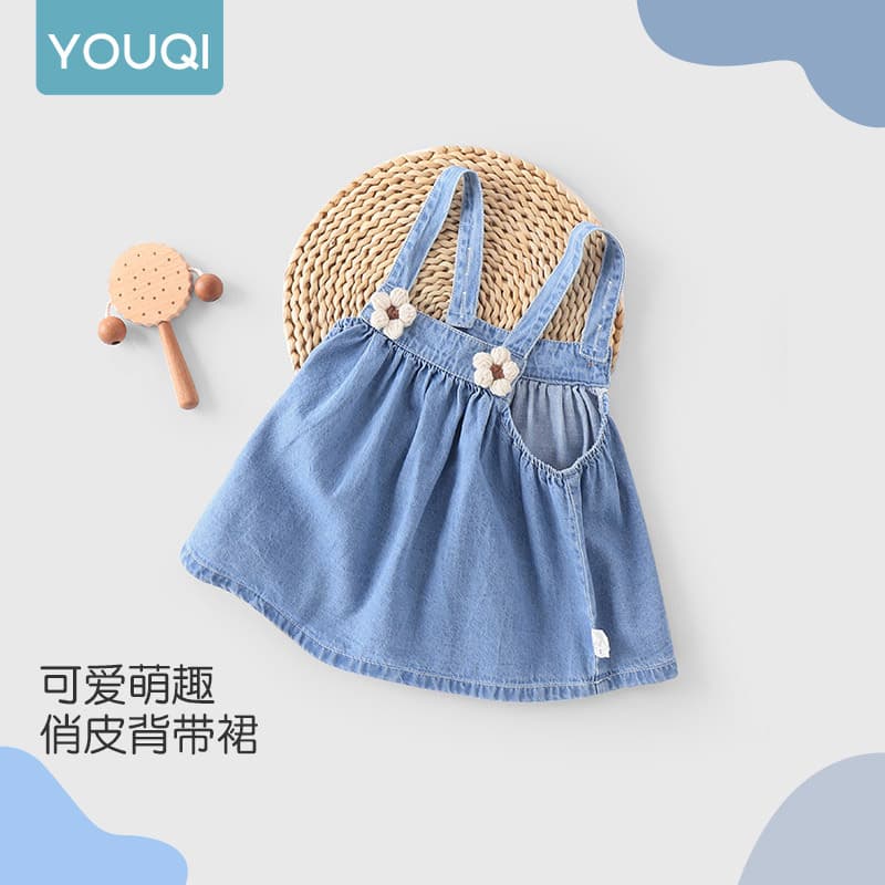 Youqi baby girl suspender skirt summer thin vest skirt one-year-old girl denim skirt 2025 new style