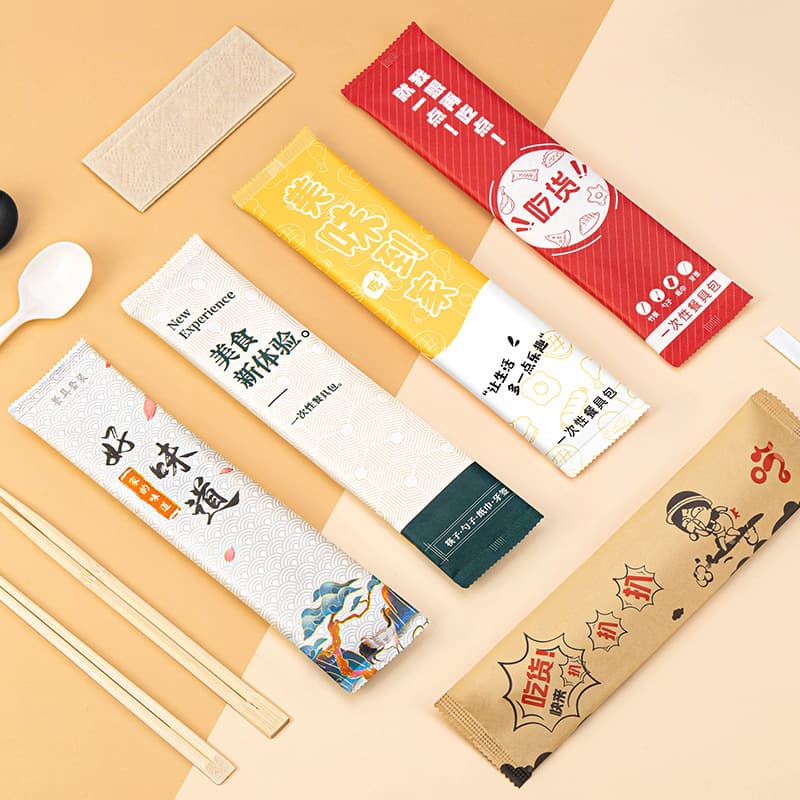 Saizhuo Disposable Chopsticks Tableware Set for Takeout, Fast Food, Spoons, Toothpicks, Napkins, Bamboo Chopsticks, Creative Four-Piece Set