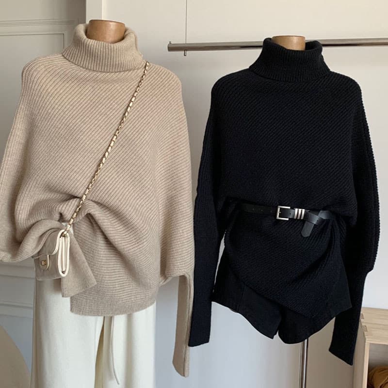 Irregular Turtleneck Sweater for Women Fall Winter Lazy Style High-Quality Loose Fit Soft Knit Top Thickened