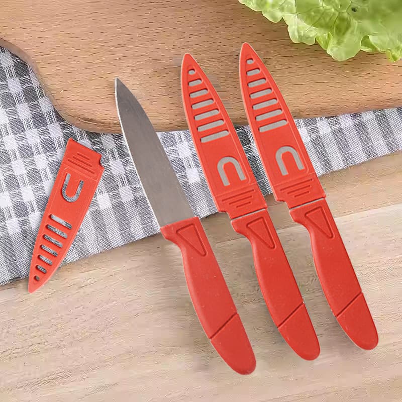 Stainless steel portable red fruit knife with sheath, household peeler, multi-functional fruit knife sheath, kitchen knife