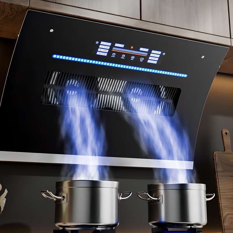Kitchen Range Hood with High Suction Dual Motor, Side Suction Auto-Cleaning, Household Factory Cross-Border Wholesale