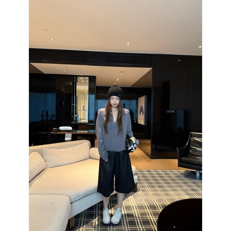 Real Photo Real Price Autumn/Winter New Gray Polo Knit Long Sleeve Top