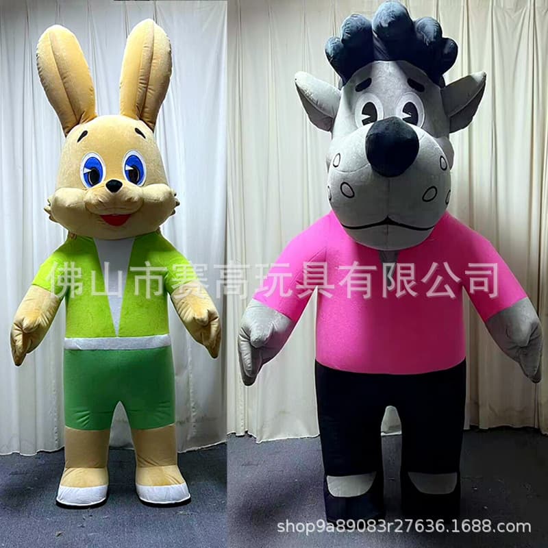 Long-Eared Rabbit Inflatable Costume, Bunny Plush Suit for People, Russian Animation Character Costume