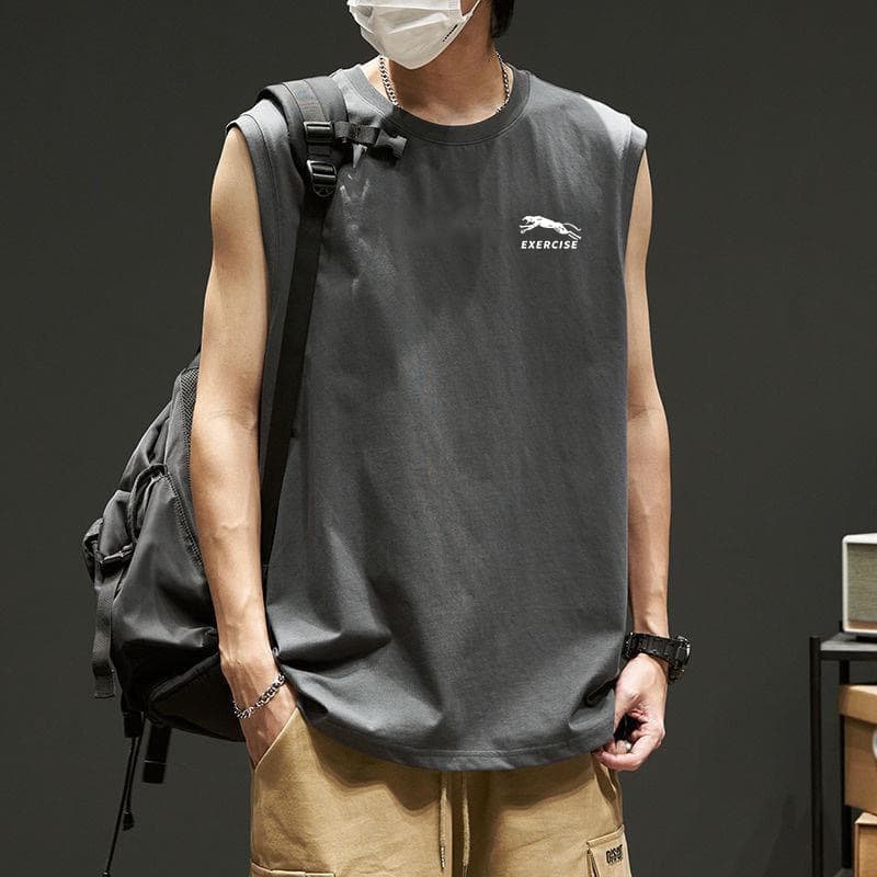 Loose Men's Sport Vest Summer New Arrival Sleeveless Training Top Quick Dry Short Sleeve Round Neck Fashionable Polyester T-Shirt