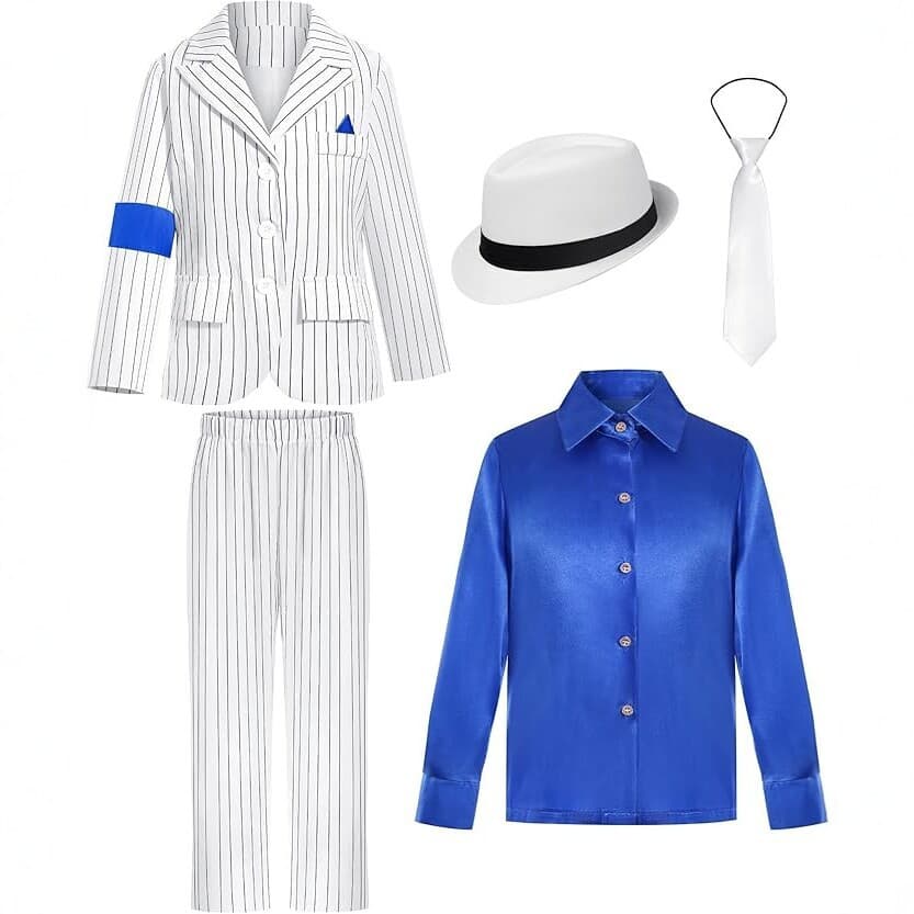 Kids Jackson Blue and White Striped Suit Set Cosplay Tap Dance MJ Performance Outfit with Shirt Collar