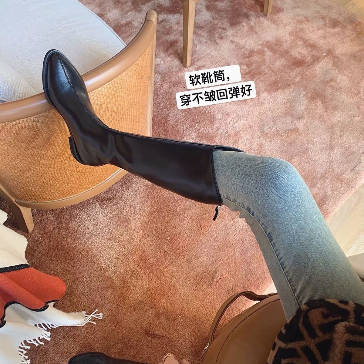 Genuine leather full cowhide widened boots for women winter plus velvet white knee-high thick heel western cowboy boots knight boots long
