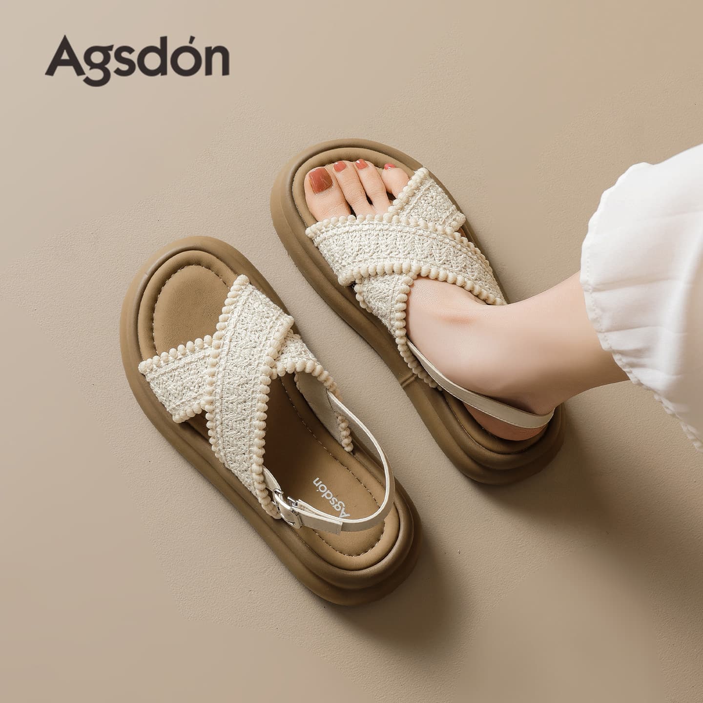 Aogushideng Chunky Sole Sandals for Women Summer 2026 New Style, Slip-on Casual Sport Sandals to Pair with Dresses