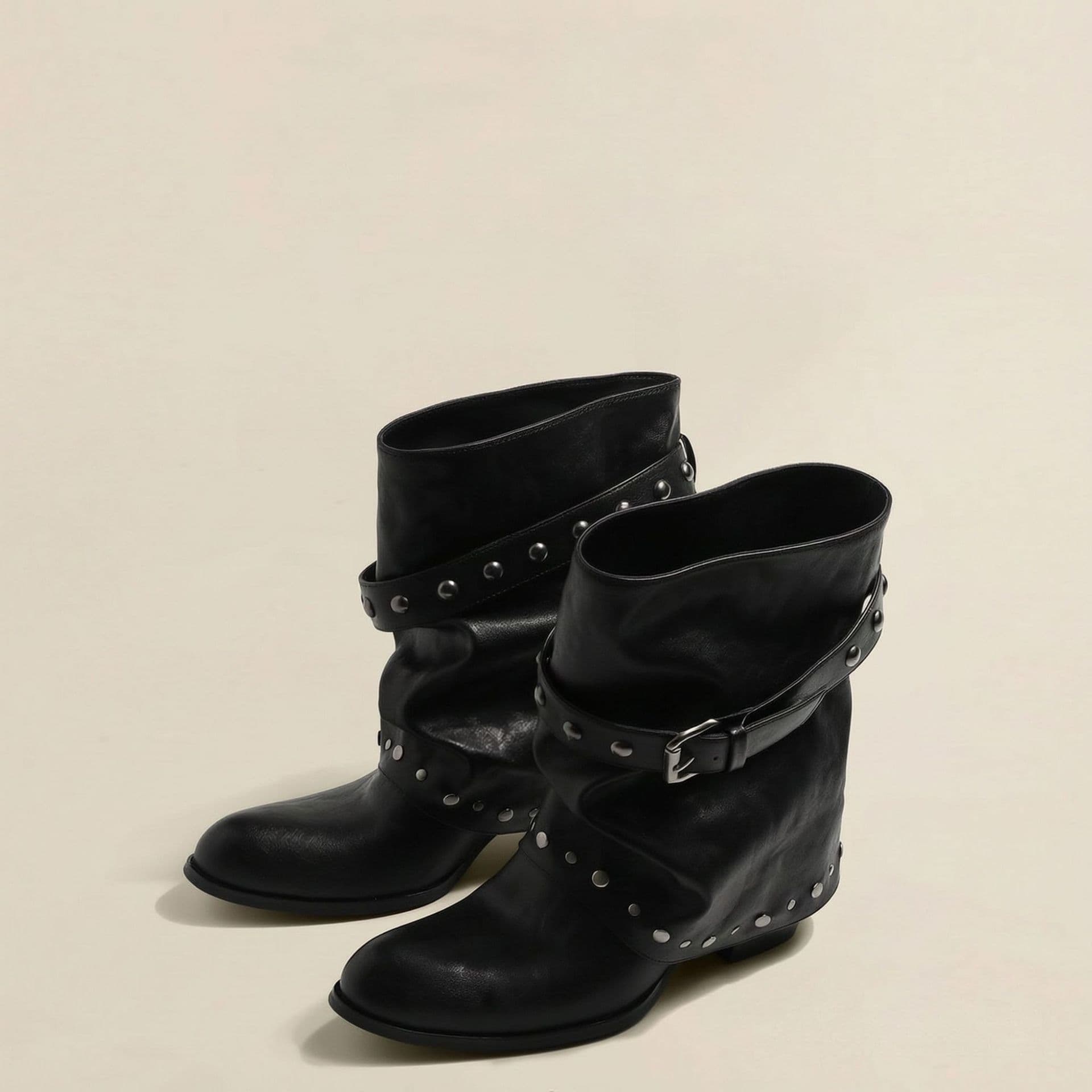 Street cool ~ pointed trousers pleated piled high heel short boots for women 2026 summer heightening Martin knight boots