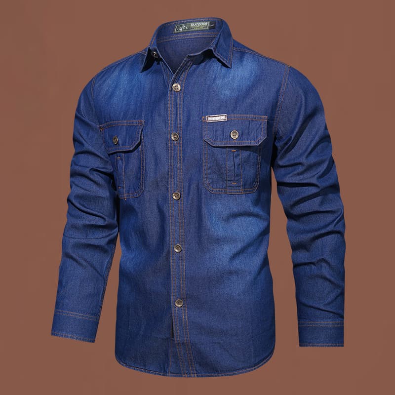 Autumn Pure Cotton Slub Denim Long Sleeve Shirt for Men, Casual Cotton Washed Men's Denim Shirt, Youth Jacket