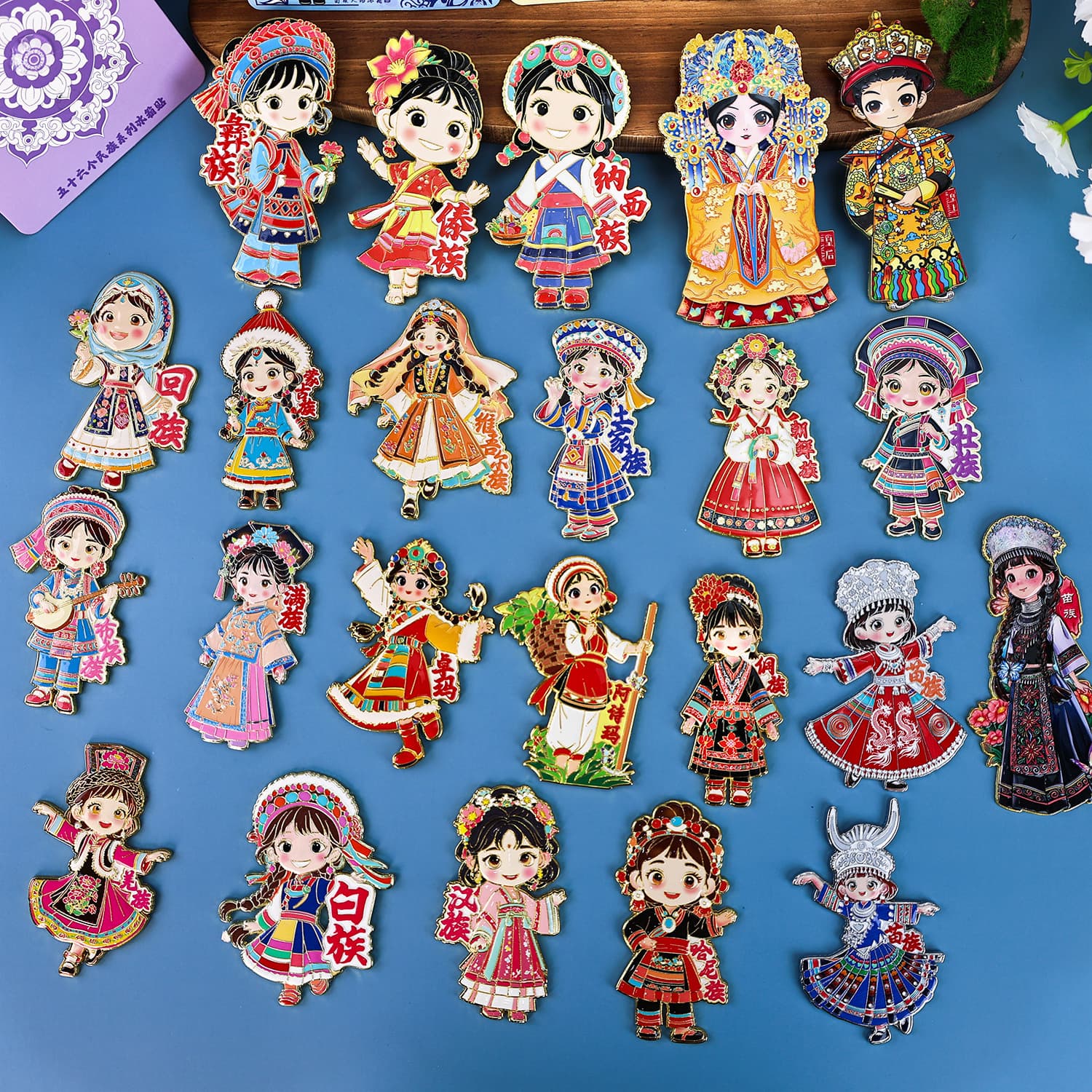 National Minority 56 Ethnic Figures Metal Refrigerator Magnet Girl Travel Souvenir Traditional Culture